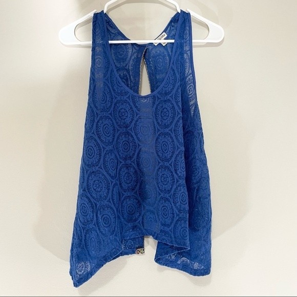 Lily White Royal Blue Open Back Lace Tank Top Size L - Picture 2 of 8
